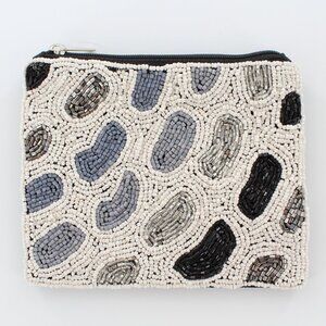 New KAY LEE NY Beaded Blk/Wht JellyBean Coin Purse/Makeup Bag ❤️Made in India❤️